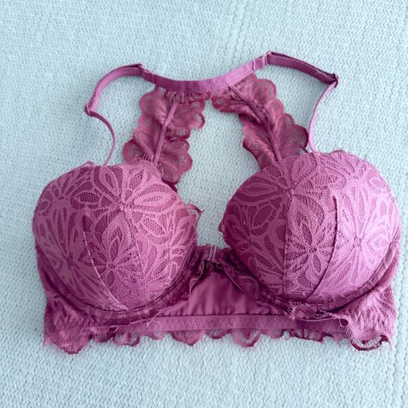 Victoria's Secret PINK Magenta Lace Push Up Date Racerback Bra Size 34D - Picture 1 of 5